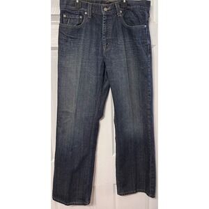 Perry Ellis Mens Dark Wash Straight Leg Denim Jeans 33x30 Blue Cotton RN 37763